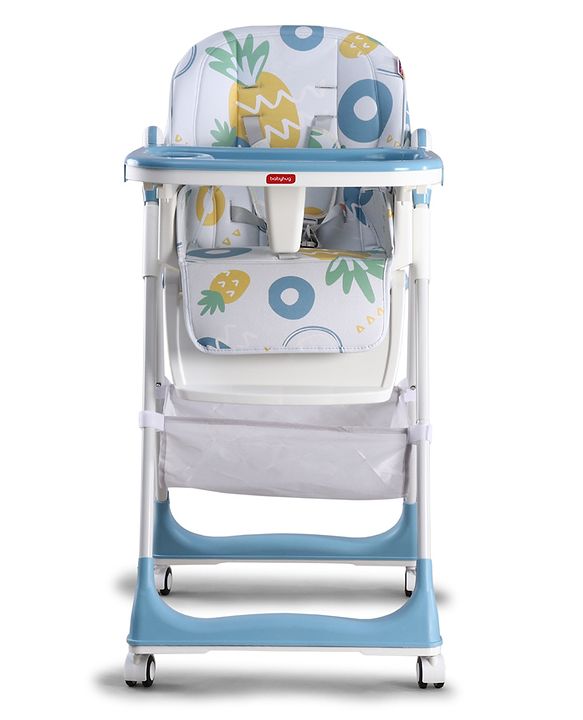 Babyhug 4 in 1 multifunctional Baby High Chair with Adjustable Backrest - Blue| Adjustable Footrest & 5 level Seat Height| Compact Fold| Swivel Wheels with Lock| Double Food Tray| Removable PU Cushion
