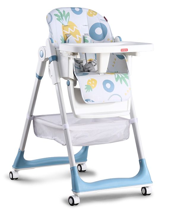 Babyhug 4 in 1 multifunctional Baby High Chair with Adjustable Backrest - Blue| Adjustable Footrest & 5 level Seat Height| Compact Fold| Swivel Wheels with Lock| Double Food Tray| Removable PU Cushion
