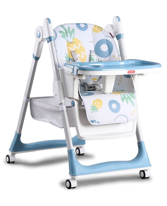 Babyhug 4 in 1 multifunctional Baby High Chair with Adjustable Backrest - Blue| Adjustable Footrest & 5 level Seat Height| Compact Fold| Swivel Wheels with Lock| Double Food Tray| Removable PU Cushion