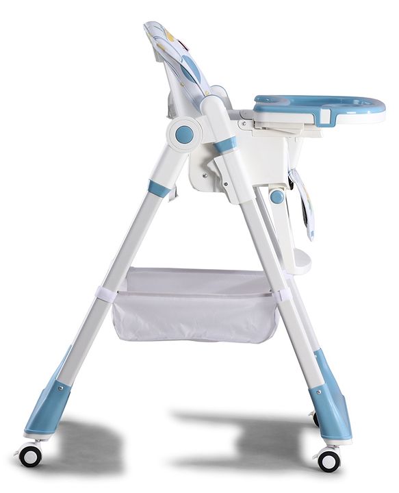 Babyhug 4 in 1 multifunctional Baby High Chair with Adjustable Backrest - Blue| Adjustable Footrest & 5 level Seat Height| Compact Fold| Swivel Wheels with Lock| Double Food Tray| Removable PU Cushion