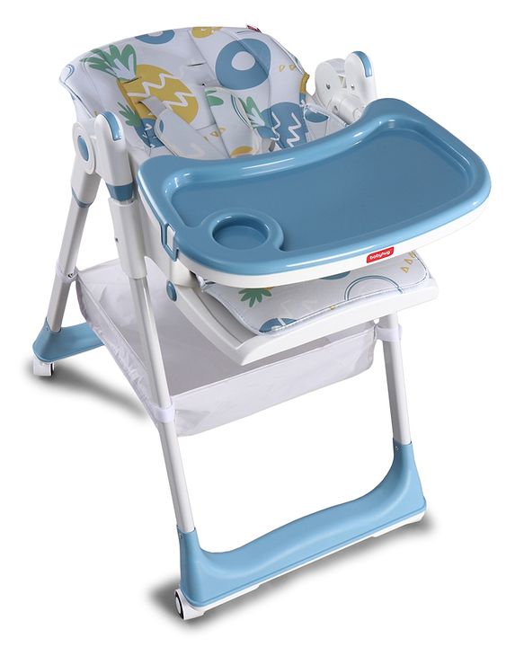 Babyhug 4 in 1 multifunctional Baby High Chair with Adjustable Backrest - Blue| Adjustable Footrest & 5 level Seat Height| Compact Fold| Swivel Wheels with Lock| Double Food Tray| Removable PU Cushion