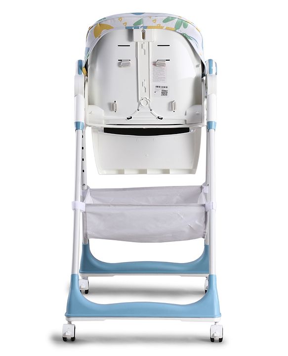 Babyhug 4 in 1 multifunctional Baby High Chair with Adjustable Backrest - Blue| Adjustable Footrest & 5 level Seat Height| Compact Fold| Swivel Wheels with Lock| Double Food Tray| Removable PU Cushion