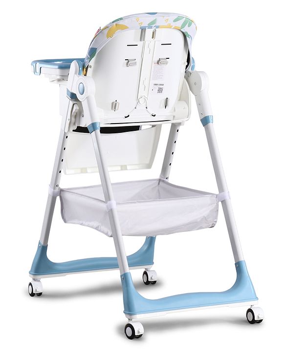Babyhug 4 in 1 multifunctional Baby High Chair with Adjustable Backrest - Blue| Adjustable Footrest & 5 level Seat Height| Compact Fold| Swivel Wheels with Lock| Double Food Tray| Removable PU Cushion