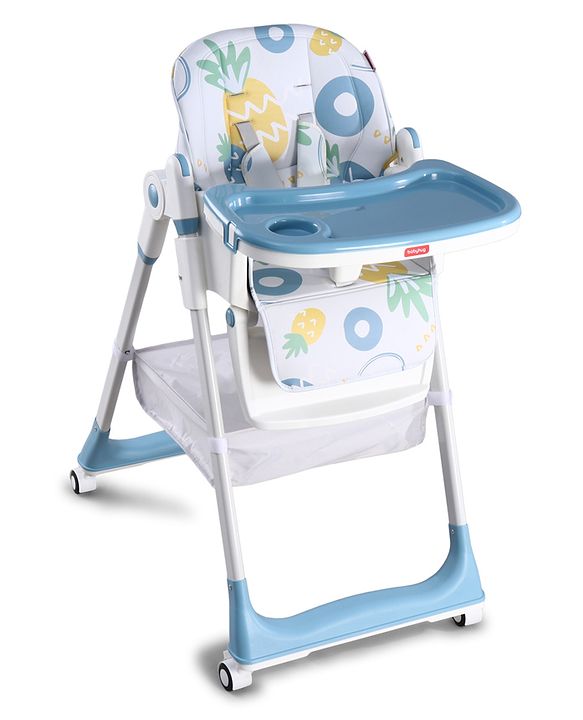Babyhug 4 in 1 multifunctional Baby High Chair with Adjustable Backrest - Blue| Adjustable Footrest & 5 level Seat Height| Compact Fold| Swivel Wheels with Lock| Double Food Tray| Removable PU Cushion