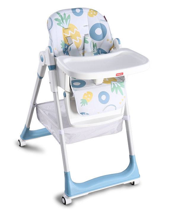 Babyhug 4 in 1 multifunctional Baby High Chair with Adjustable Backrest - Blue| Adjustable Footrest & 5 level Seat Height| Compact Fold| Swivel Wheels with Lock| Double Food Tray| Removable PU Cushion