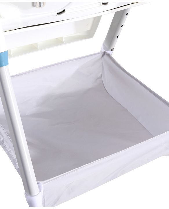 Babyhug 4 in 1 multifunctional Baby High Chair with Adjustable Backrest - Blue| Adjustable Footrest & 5 level Seat Height| Compact Fold| Swivel Wheels with Lock| Double Food Tray| Removable PU Cushion