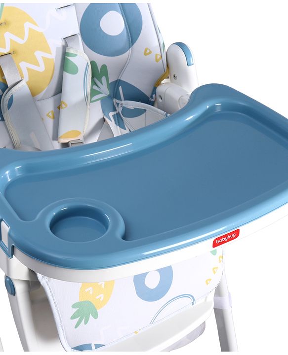 Babyhug 4 in 1 multifunctional Baby High Chair with Adjustable Backrest - Blue| Adjustable Footrest & 5 level Seat Height| Compact Fold| Swivel Wheels with Lock| Double Food Tray| Removable PU Cushion