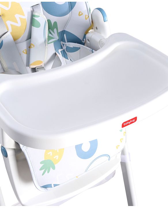 Babyhug 4 in 1 multifunctional Baby High Chair with Adjustable Backrest - Blue| Adjustable Footrest & 5 level Seat Height| Compact Fold| Swivel Wheels with Lock| Double Food Tray| Removable PU Cushion