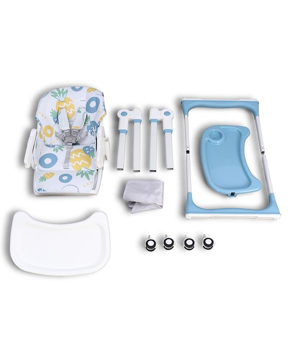 Babyhug 4 in 1 multifunctional Baby High Chair with Adjustable Backrest - Blue| Adjustable Footrest & 5 level Seat Height| Compact Fold| Swivel Wheels with Lock| Double Food Tray| Removable PU Cushion