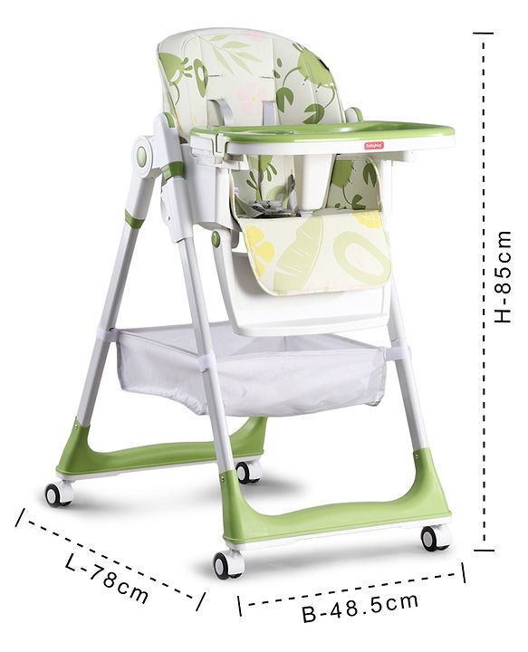 Babyhug 4 in 1 multifunctional Baby High Chair with Adjustable Backrest - Green| Adjustable Footrest & 5 level Seat Height| Compact Fold| Swivel Wheels with Lock|Double Food Tray| Removable PU Cushion