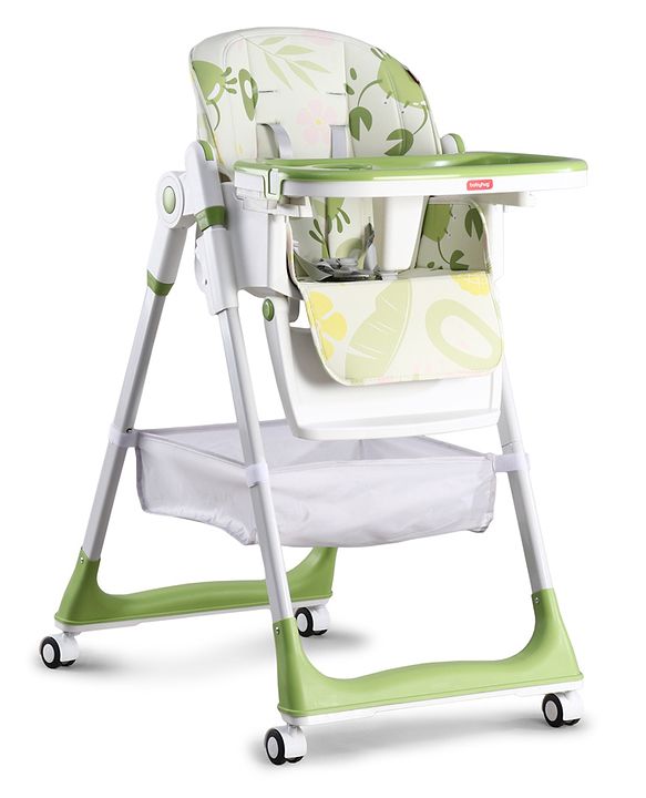 Babyhug 4 in 1 multifunctional Baby High Chair with Adjustable Backrest - Green| Adjustable Footrest & 5 level Seat Height| Compact Fold| Swivel Wheels with Lock|Double Food Tray| Removable PU Cushion