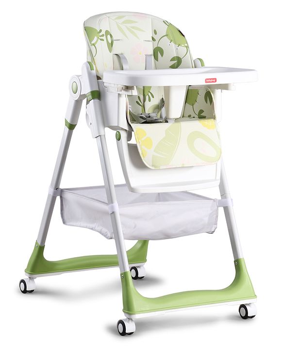 Babyhug 4 in 1 multifunctional Baby High Chair with Adjustable Backrest - Green| Adjustable Footrest & 5 level Seat Height| Compact Fold| Swivel Wheels with Lock|Double Food Tray| Removable PU Cushion