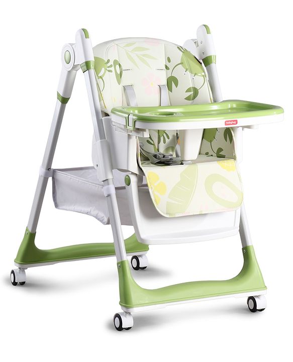 Babyhug 4 in 1 multifunctional Baby High Chair with Adjustable Backrest - Green| Adjustable Footrest & 5 level Seat Height| Compact Fold| Swivel Wheels with Lock|Double Food Tray| Removable PU Cushion