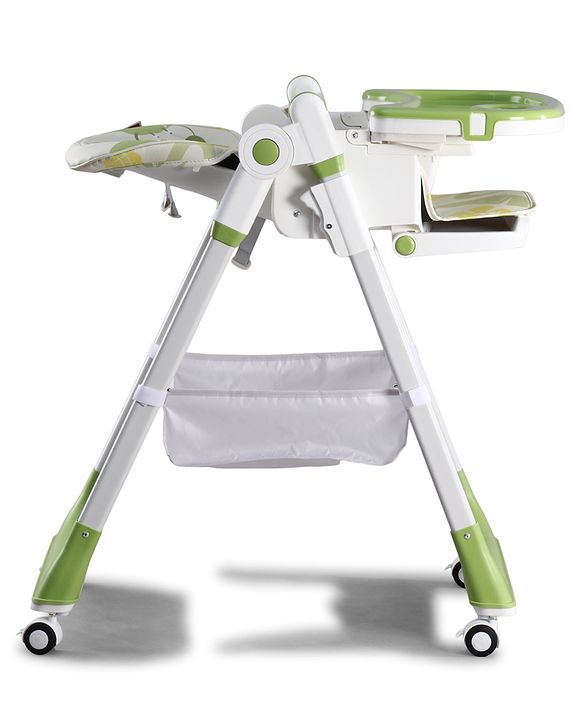 Babyhug 4 in 1 multifunctional Baby High Chair with Adjustable Backrest - Green| Adjustable Footrest & 5 level Seat Height| Compact Fold| Swivel Wheels with Lock|Double Food Tray| Removable PU Cushion