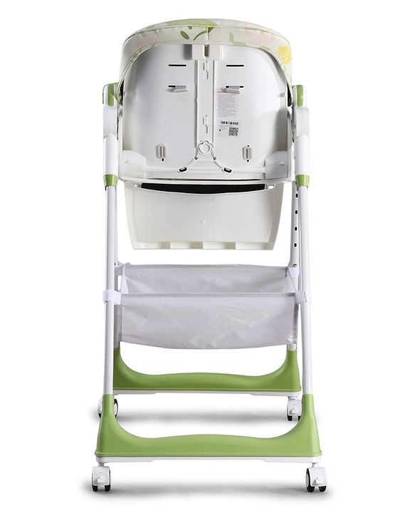 Babyhug 4 in 1 multifunctional Baby High Chair with Adjustable Backrest - Green| Adjustable Footrest & 5 level Seat Height| Compact Fold| Swivel Wheels with Lock|Double Food Tray| Removable PU Cushion