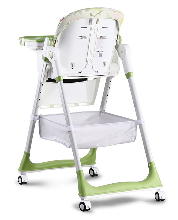 Babyhug 4 in 1 multifunctional Baby High Chair with Adjustable Backrest - Green| Adjustable Footrest & 5 level Seat Height| Compact Fold| Swivel Wheels with Lock|Double Food Tray| Removable PU Cushion