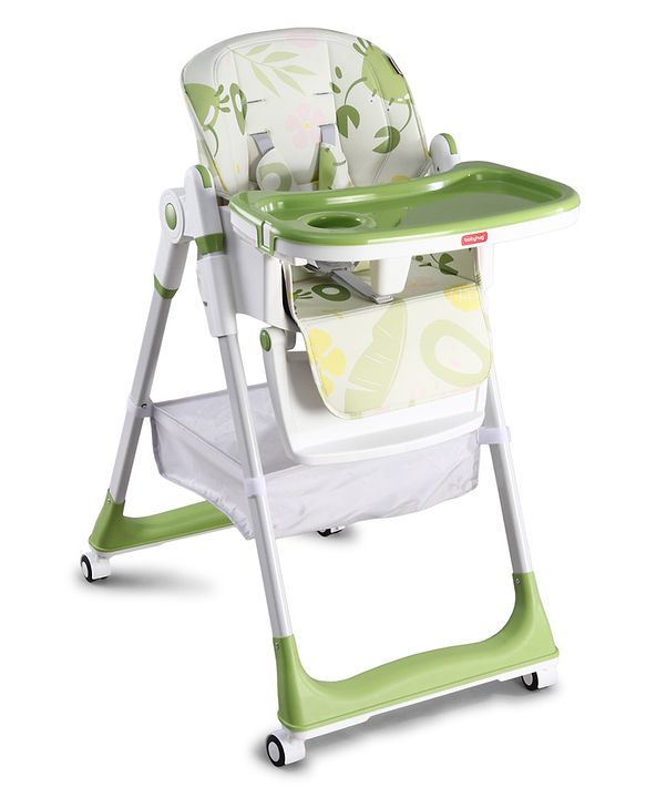 Babyhug 4 in 1 multifunctional Baby High Chair with Adjustable Backrest - Green| Adjustable Footrest & 5 level Seat Height| Compact Fold| Swivel Wheels with Lock|Double Food Tray| Removable PU Cushion