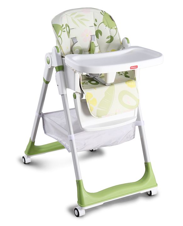 Babyhug 4 in 1 multifunctional Baby High Chair with Adjustable Backrest - Green| Adjustable Footrest & 5 level Seat Height| Compact Fold| Swivel Wheels with Lock|Double Food Tray| Removable PU Cushion