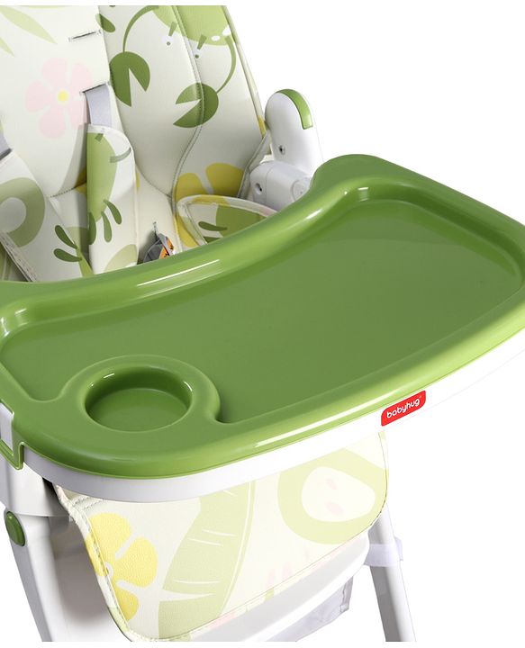 Babyhug 4 in 1 multifunctional Baby High Chair with Adjustable Backrest - Green| Adjustable Footrest & 5 level Seat Height| Compact Fold| Swivel Wheels with Lock|Double Food Tray| Removable PU Cushion