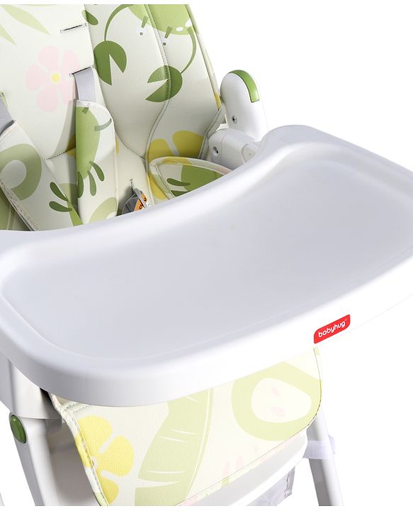 Babyhug 4 in 1 multifunctional Baby High Chair with Adjustable Backrest - Green| Adjustable Footrest & 5 level Seat Height| Compact Fold| Swivel Wheels with Lock|Double Food Tray| Removable PU Cushion