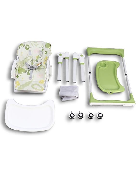 Babyhug 4 in 1 multifunctional Baby High Chair with Adjustable Backrest - Green| Adjustable Footrest & 5 level Seat Height| Compact Fold| Swivel Wheels with Lock|Double Food Tray| Removable PU Cushion