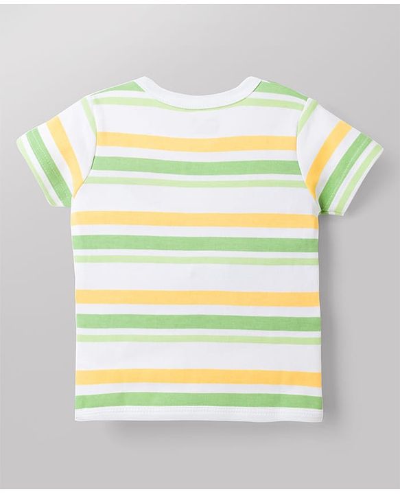 Babyhug 100% Cotton Knit Half Sleeves Striped Antibacterial Front Open Jhablas with Dino Print Pack of 3 - Multicolor