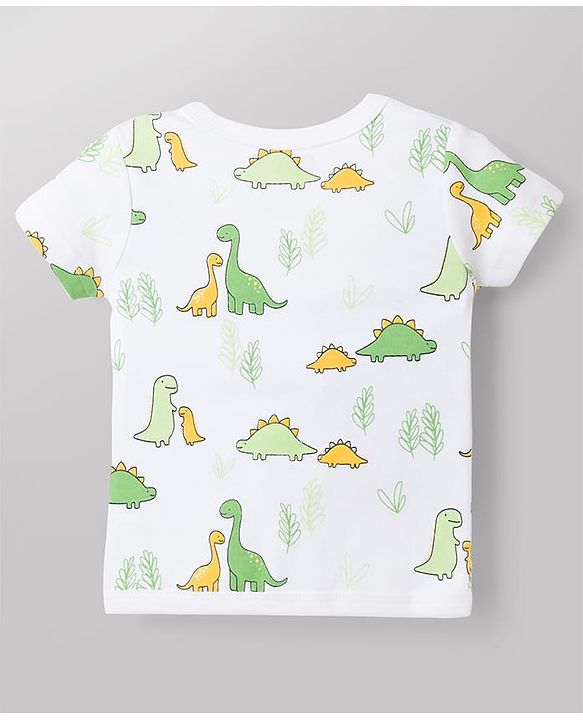 Babyhug 100% Cotton Knit Half Sleeves Striped Antibacterial Front Open Jhablas with Dino Print Pack of 3 - Multicolor