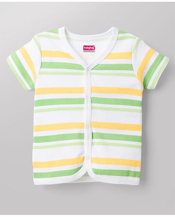 Babyhug 100% Cotton Knit Half Sleeves Striped Antibacterial Front Open Jhablas with Dino Print Pack of 3 - Multicolor