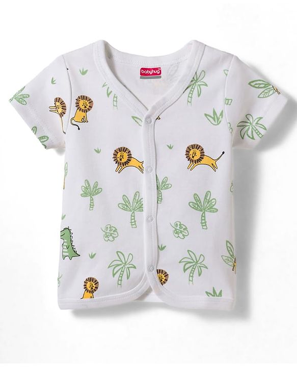 Babyhug 100% Cotton Knit Antibacterial Half Sleeves Animal Printed & Striped Jhablas Pack Of 3 - Multicolour