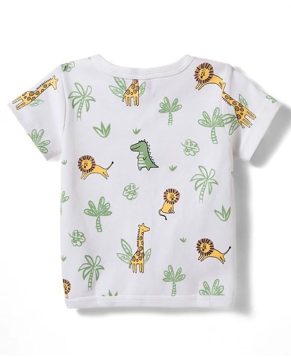 Babyhug 100% Cotton Knit Antibacterial Half Sleeves Animal Printed & Striped Jhablas Pack Of 3 - Multicolour