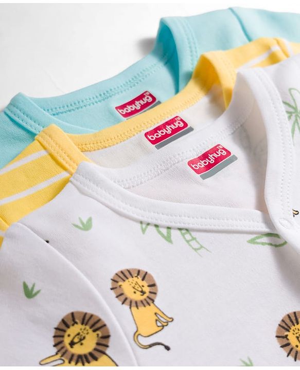 Babyhug 100% Cotton Knit Antibacterial Half Sleeves Animal Printed & Striped Jhablas Pack Of 3 - Multicolour