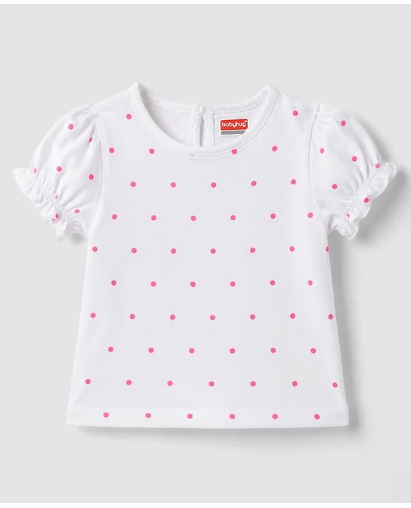Babyhug 100% Cotton Knit Half Sleeves Floral & Polka Dots Printed Frock With Inner Tee - Navy Blue
