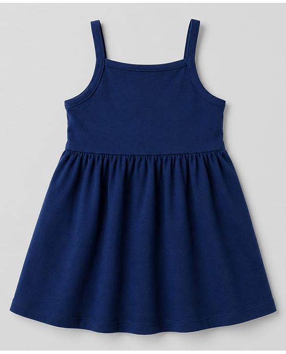 Babyhug 100% Cotton Knit Half Sleeves Floral & Polka Dots Printed Frock With Inner Tee - Navy Blue
