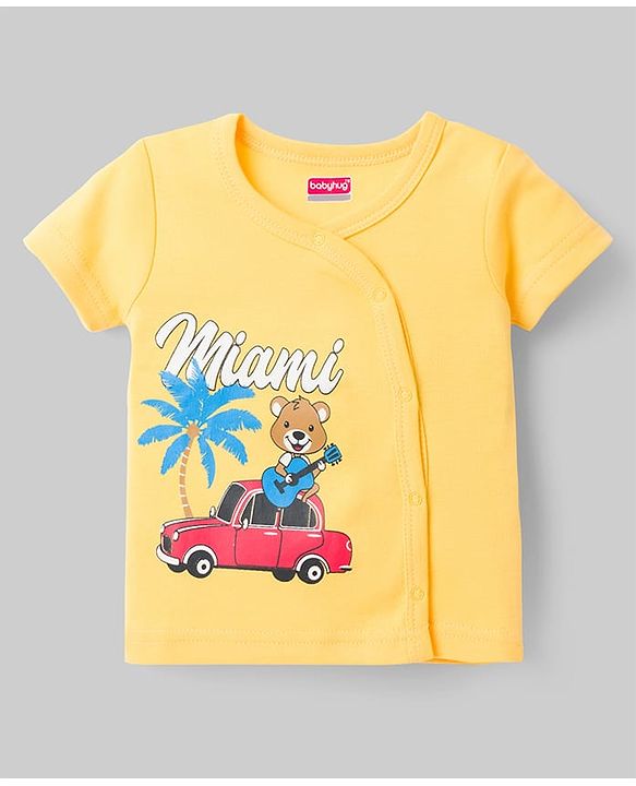 Babyhug 100% Cotton Knit Half Sleeves Striped Antibacterial Front Open Jhablas with Beach Theme Print Pack of 3 - Multicolor