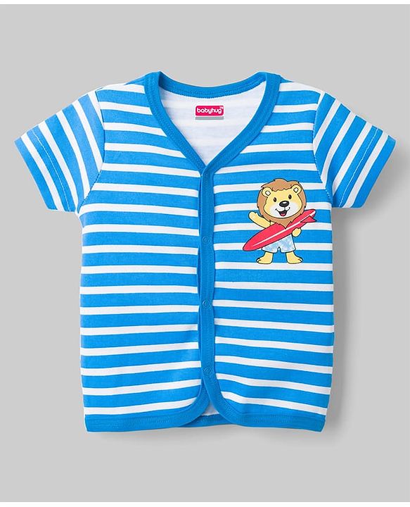 Babyhug 100% Cotton Knit Half Sleeves Striped Antibacterial Front Open Jhablas with Beach Theme Print Pack of 3 - Multicolor