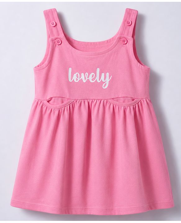 Babyhug 100% Cotton Knit Half Sleeves Floral Printed Frock With Inner Tee - Pink