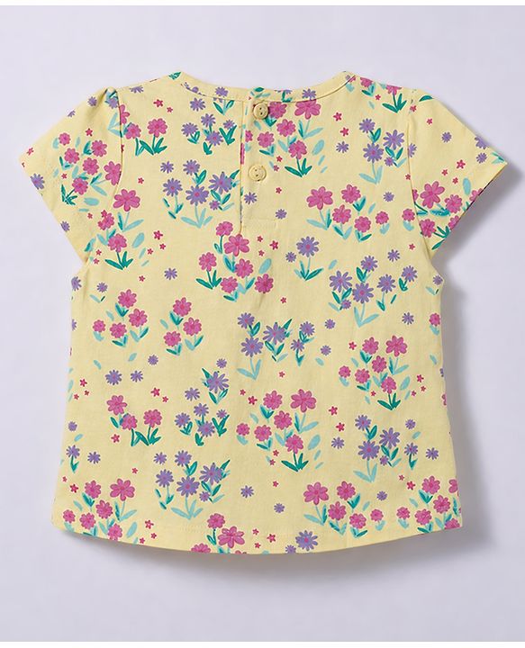 Babyhug 100% Cotton Knit Half Sleeves Floral Printed Frock With Inner Tee - Pink