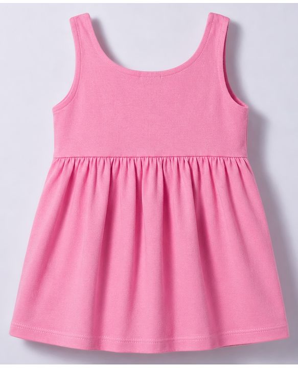 Babyhug 100% Cotton Knit Half Sleeves Floral Printed Frock With Inner Tee - Pink