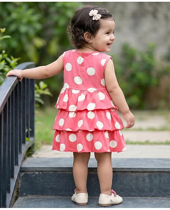 Babyhug Cotton Knit Sleeveless Layered Polka Dot Printed Frock with Bloomer - Pink