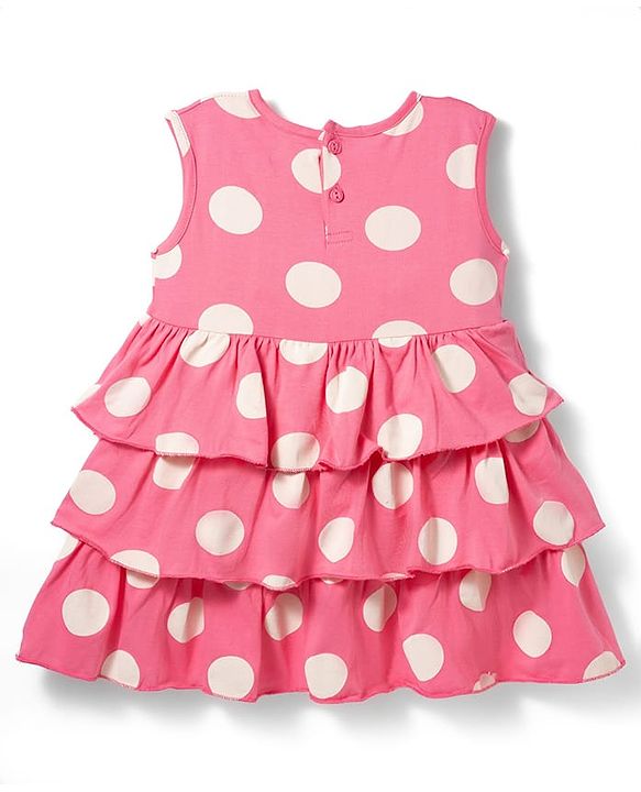 Babyhug Cotton Knit Sleeveless Layered Polka Dot Printed Frock with Bloomer - Pink