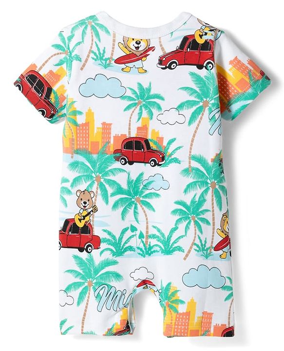 Babyhug 100% Cotton Knit Half Sleeves Rompers with Miami Print Pack of 2 - Multicolor