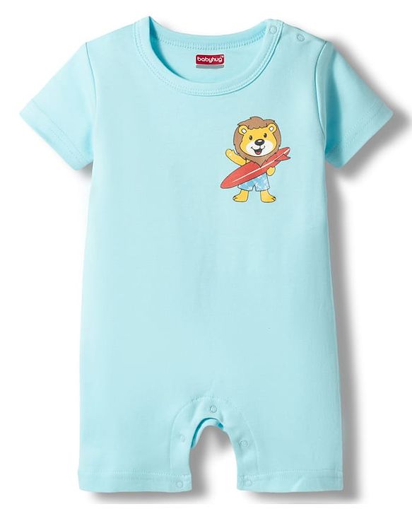 Babyhug 100% Cotton Knit Half Sleeves Rompers with Miami Print Pack of 2 - Multicolor