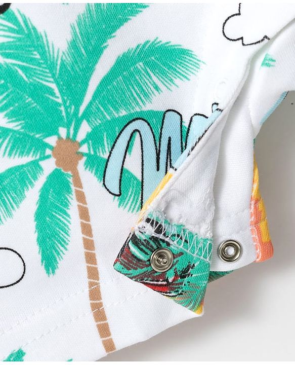 Babyhug 100% Cotton Knit Half Sleeves Rompers with Miami Print Pack of 2 - Multicolor