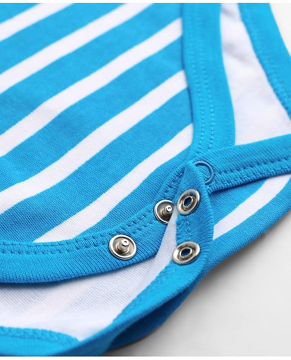 Babyhug 100% Cotton Knit Half Sleeves Striped & Lion Embroidered Onesie with Leggings & Cap - Multicolor