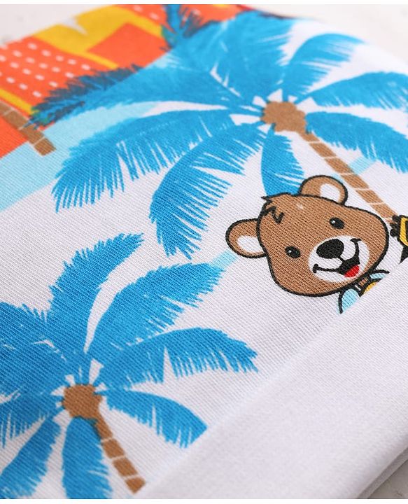 Babyhug 100% Cotton Knit Half Sleeves Striped & Lion Embroidered Onesie with Leggings & Cap - Multicolor