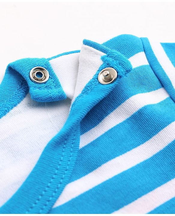 Babyhug 100% Cotton Knit Half Sleeves Striped & Lion Embroidered Onesie with Leggings & Cap - Multicolor