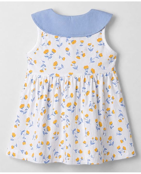 Babyhug Single Jersey Knit Sleeveless Frock with Floral Print & Bloomer - White