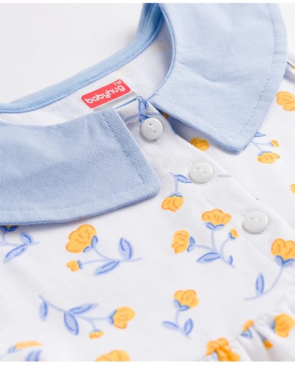 Babyhug Single Jersey Knit Sleeveless Frock with Floral Print & Bloomer - White
