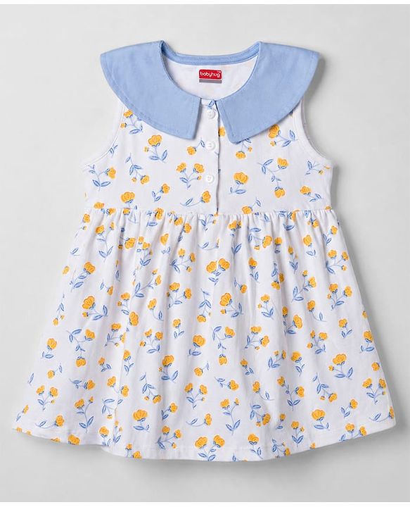 Babyhug Single Jersey Knit Sleeveless Frock with Floral Print & Bloomer - White