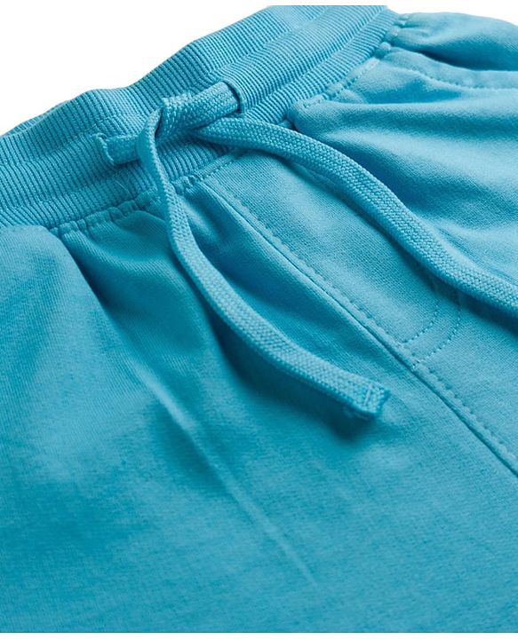 Pine Kids Looper Knit Knee Length Solid Colour Shorts with Alphabet Badge - Aqua Blue